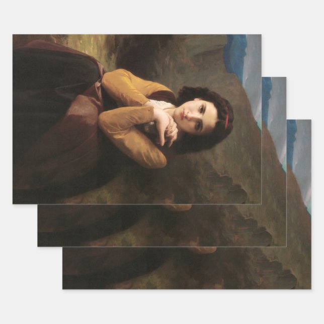 Mignon Innocence of Adolescent Girl, Bouguereau  Wrapping Paper Sheet (Set)