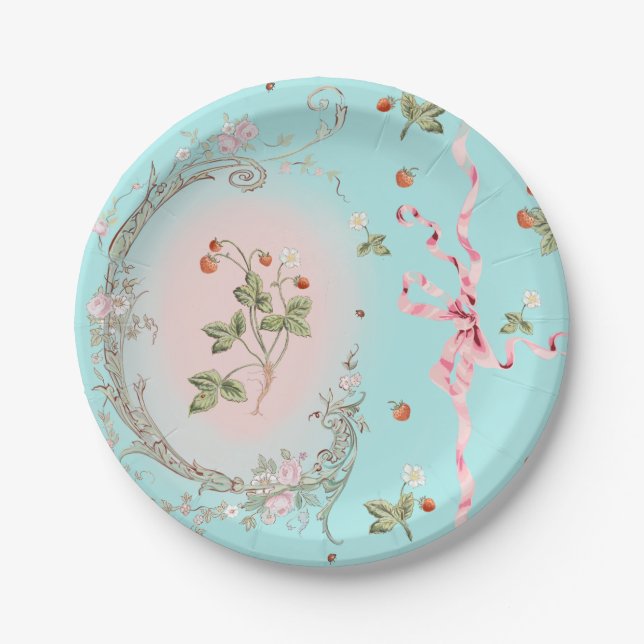 Mignonette Strawberries Aqua 7 inch plate (Front)