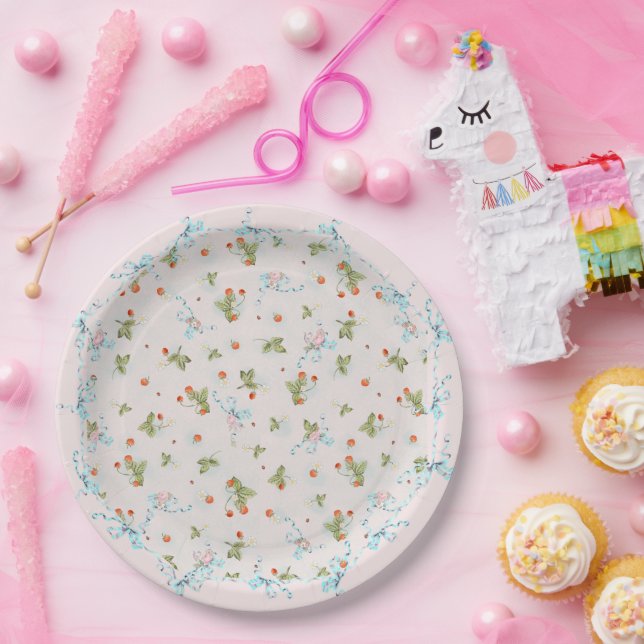 Mignonette Strawberries French Blue Large Plate  (Party)