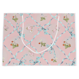 Mignonette Strawberries Ribbon Trellis Blush Pink Large Gift Bag