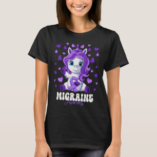 Migraine Awareness Month Purple Ribbon Unicorn T-Shirt