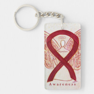 Migraines Angel Burgundy Awareness Ribbon Keychain