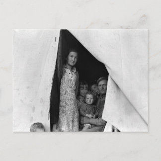 Migrant Family During Pea Harvest -- 1939 Postcard