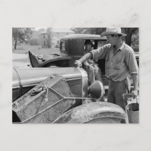 Migrant Fruit Worker Cars, 1940 Postcard