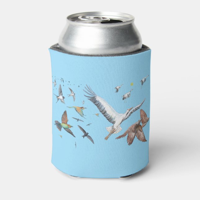 Migratory birds tracing their flights Illustration Can Cooler (Can Back)