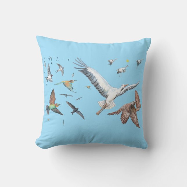 Migratory birds tracing their flights Illustration Cushion (Front)