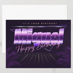 Miguel Name Vorname lila retro Karte Geburtstag Card