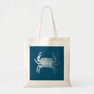 Miinimalist Crab Crawfish Crustacean Ahoy Navy Tote Bag
