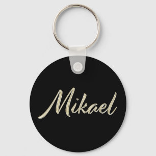 Mikael Name whitegold Button Keytags Key Ring