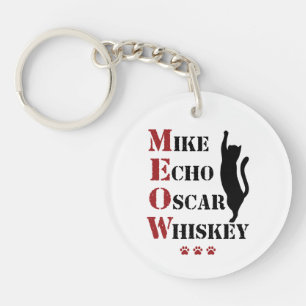 Mike Echo Oscar Whiskey MEOW Cat Key Ring
