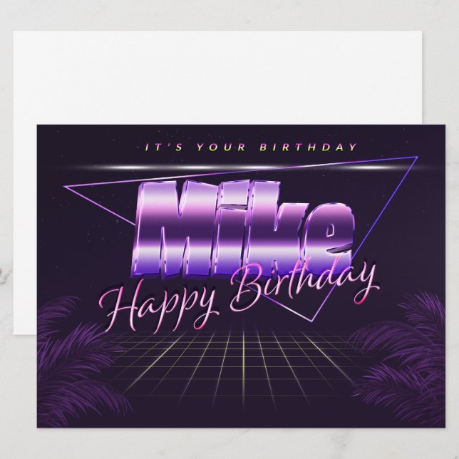 Mike Name First name lila retro card Birthday (Front/Back)