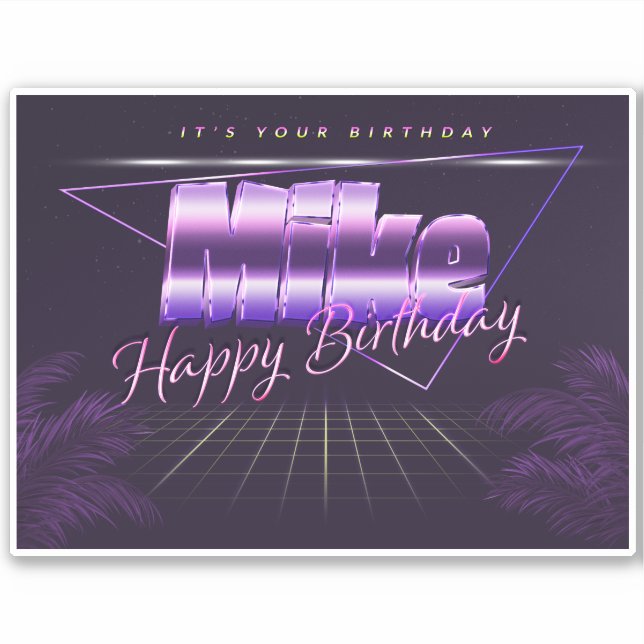 Mike Name First name lila retro Sticker Birthday (Front)