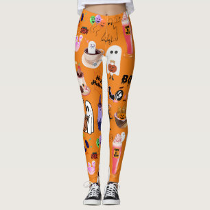 Mikitiez anime cute coffee halloween croissant leggings