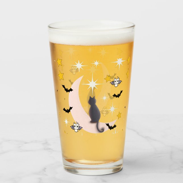 Mikitiez black cat bat halloween fall winter moon glass (Back Filled)
