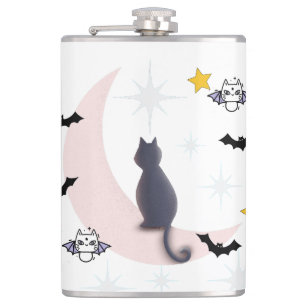 Mikitiez black cat bat halloween fall winter moon hip flask
