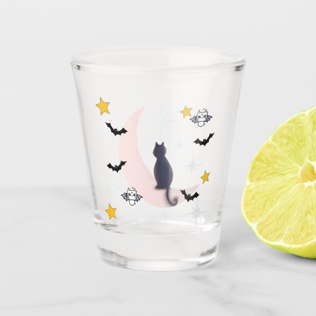 Mikitiez black cat bat halloween fall winter moon shot glass (Front)