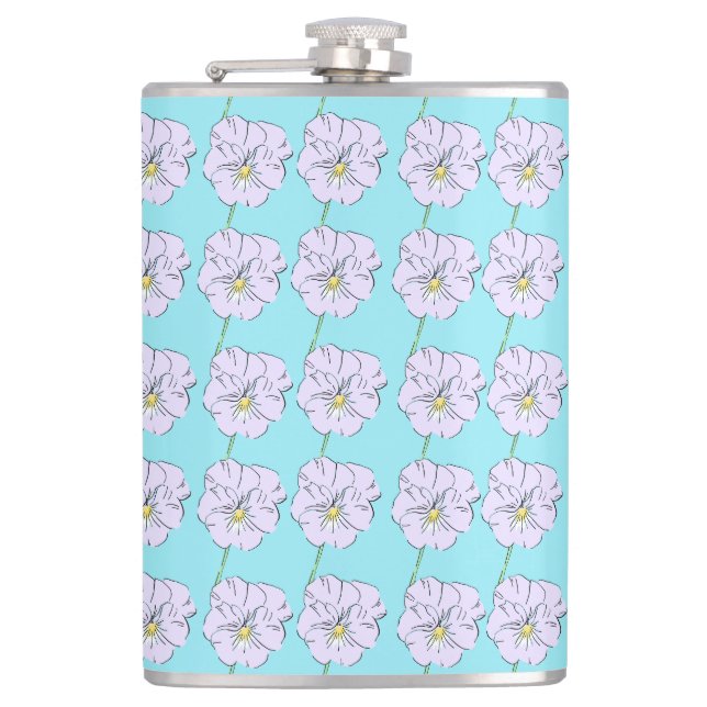 Mikitiez blue tiny little white flower pattern hip flask (Front)