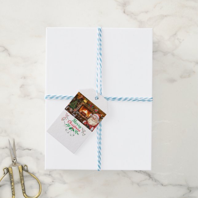 Mikitiez classicwhitechristmas light jollyholly gift tags (With Twine)