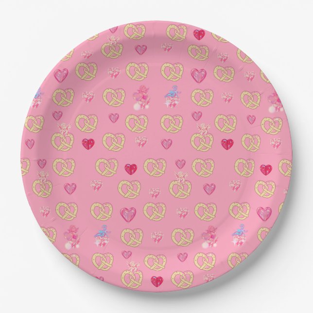 Mikitiez cute pretzel bread cosy valentine pastry  paper plate (Front)
