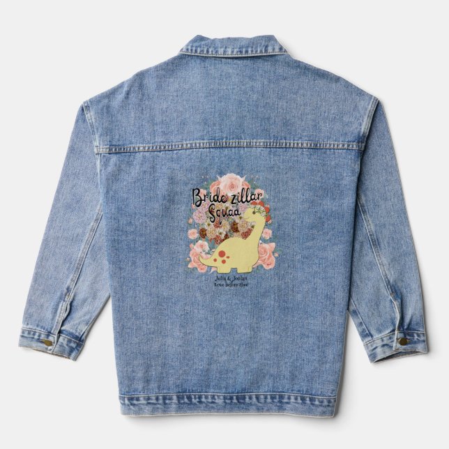 Mikitiez dinosaur bride wedding squad Chocolate Denim Jacket (Back)