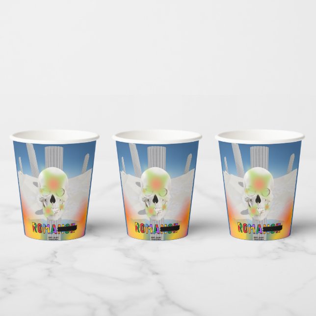 Mikitiez dreamer skull tatto rainbow rose beach Ro Paper Cups (Multi)