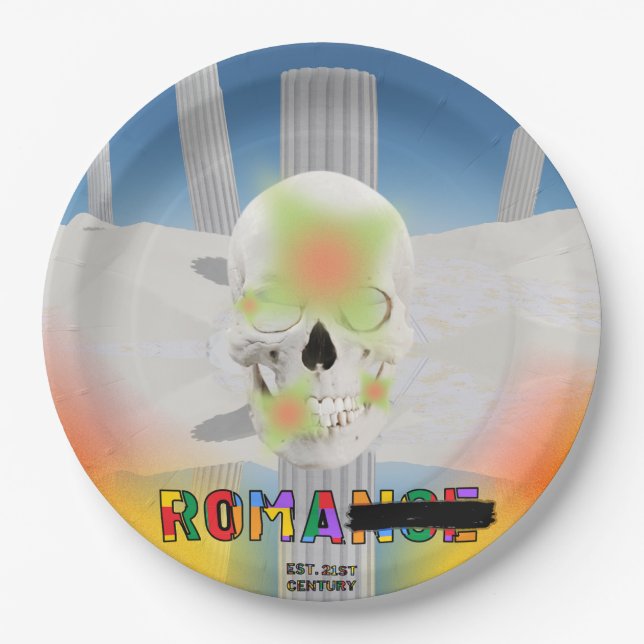 Mikitiez dreamer skull tatto rainbow rose beach Ro Paper Plate (Front)