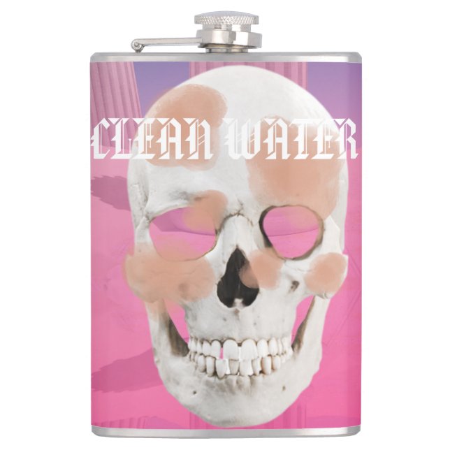 Mikitiez dreamer skull tatto rainbow rose rock hip flask (Front)