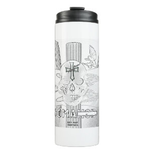 Mikitiez dreamer skull tatto rainbow rose rock thermal tumbler