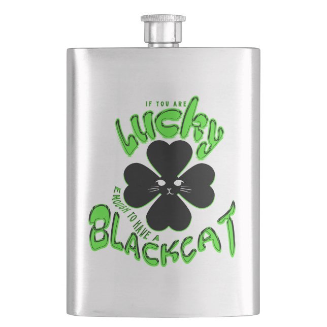 Mikitiez green mint lucky blackcat saintpatrick  hip flask (Front)