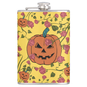 Mikitiez halloween pumpkin spooky october fall red hip flask