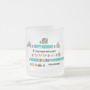 Mikitiez hashtag happybirthday emoji customise frosted glass coffee mug