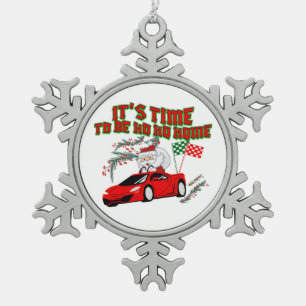 Mikitiez ho ho ho santaclaus sleigh home snowflake pewter christmas ornament