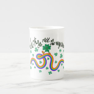 Mikitiez irish clover green st.patrick'sday lucky bone china mug