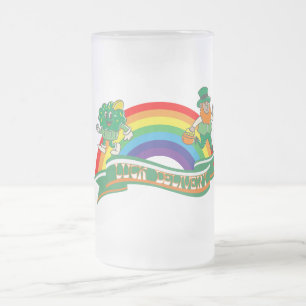 Mikitiez irish clover green st.patrick'sday lucky frosted glass beer mug