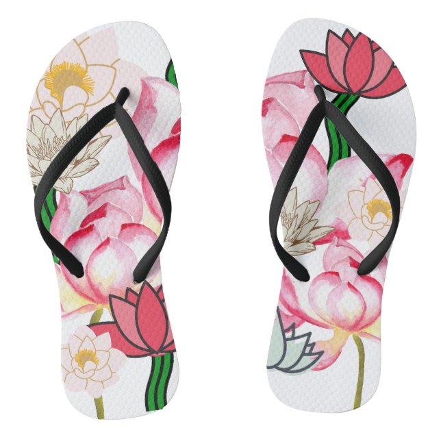 Mikitiez lotus rose flower garden flip flops (Footbed)