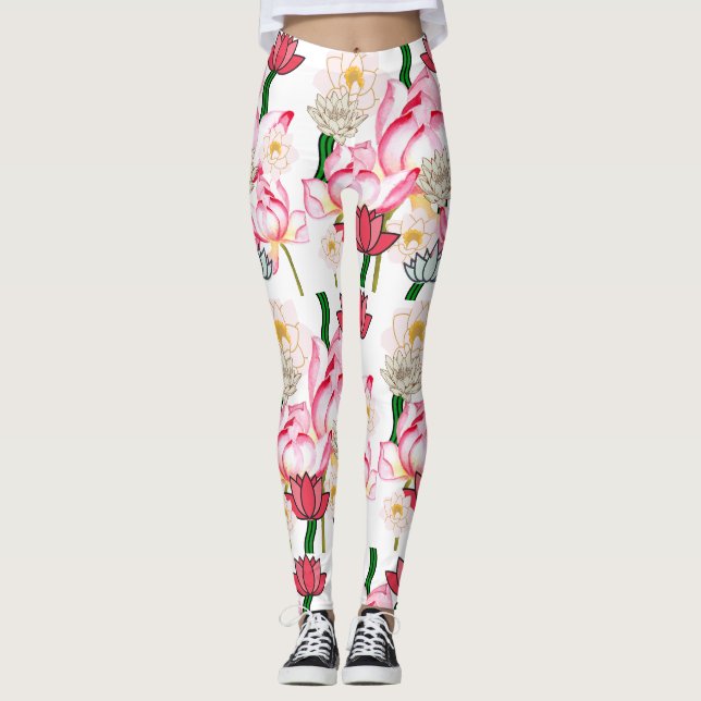 Mikitiez lotus rose flower garden leggings (Front)