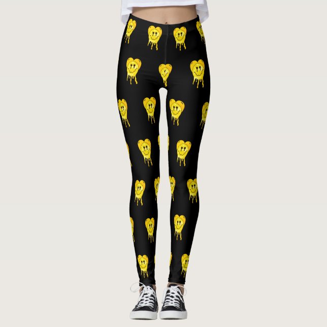 Mikitiez melt yellow heart smile friendship leggings (Front)