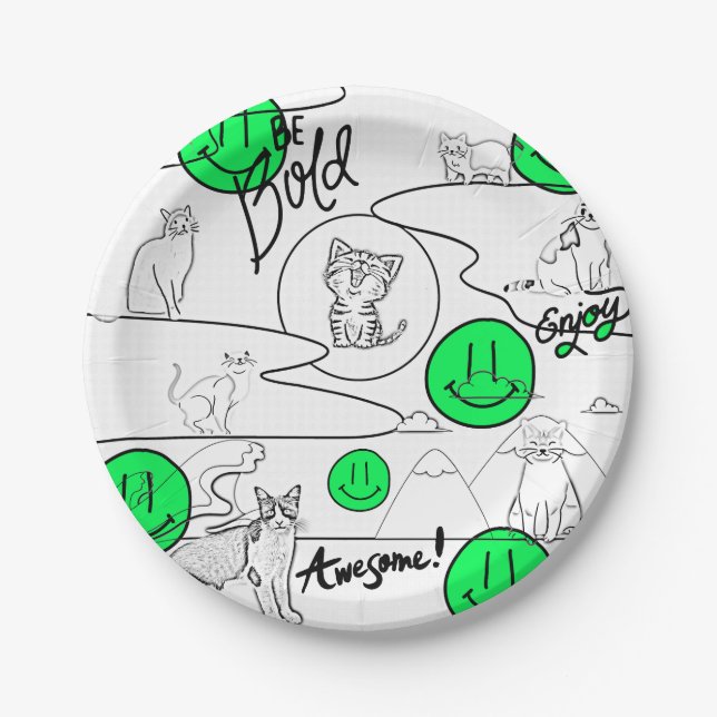 Mikitiez meow summer cat party beach  paper plate (Front)