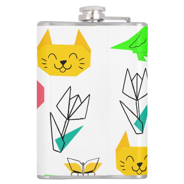 Mikitiez origami cancer summer jewel animal cat  hip flask (Back)