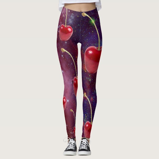 Mikitiez red cheery galaxy vegan  leggings (Front)
