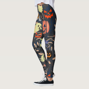 Mikitiez retro vintage halloween ghouls pumpkin leggings
