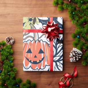 Mikitiez retro vintage halloween ghouls pumpkin wrapping paper