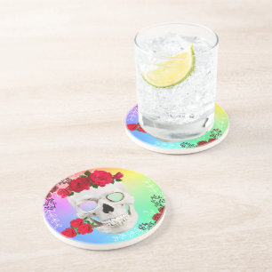 Mikitiez skull rose baroqueart rainbow rock coaster