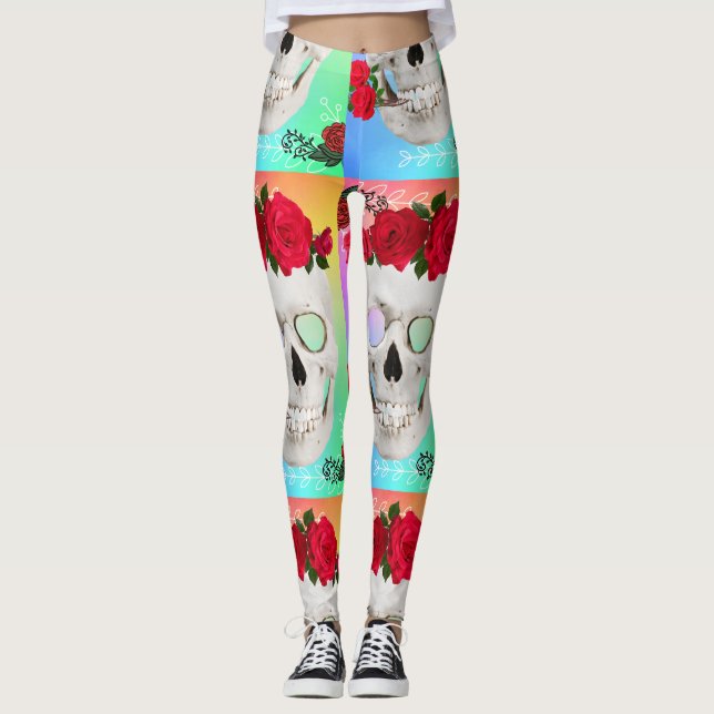 Mikitiez skull rose baroqueart rainbow rock leggings (Front)
