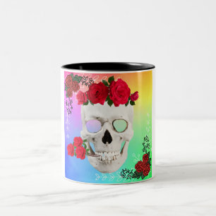 Mikitiez skull rose baroqueart rainbow rock Two-Tone coffee mug