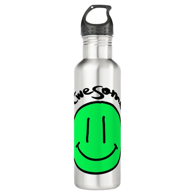 Mikitiez smiley face school summer spring green  710 ml water bottle (Front)