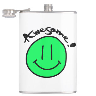 Mikitiez smiley face school summer spring green hip flask