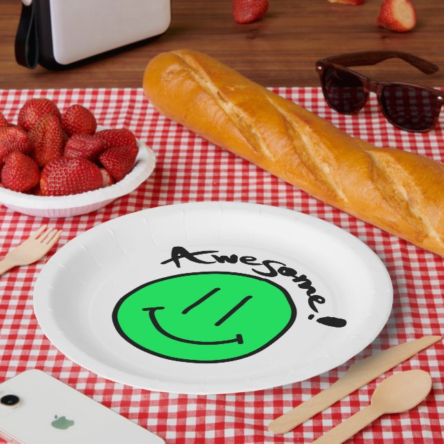 Mikitiez smiley face school summer spring green  paper plate (Picnic)