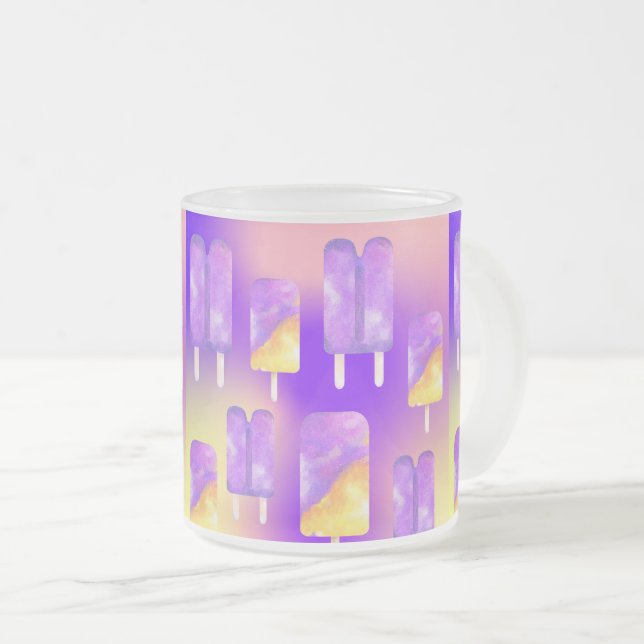 Mikitiez summer rainbow purple gold popsicle frosted glass coffee mug (Front Right)