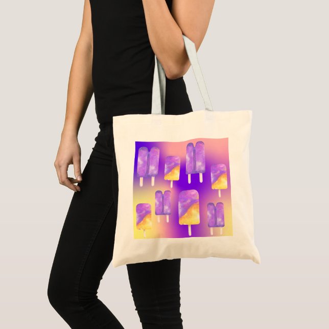 Mikitiez summer rainbow purple gold popsicle tote bag (Front (Product))